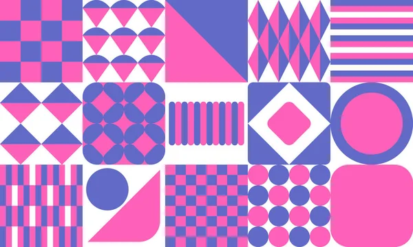 Геометрический Минималистский Плиточный Узор Набор Розовых Фиолетовых Квадратов Кругов Белом — стоковый вектор