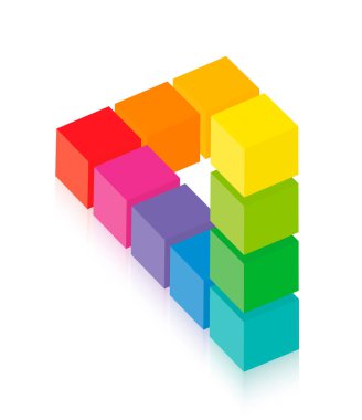 İmkânsız bir figür, renkli küplerle optik illüzyon. Beyaz arkaplanda izole edilmiş vektör.