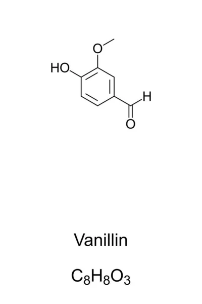 Vanilin Chemická Struktura Vzorec Primární Složka Extraktu Vanilkových Bobů Aromatizaci — Stockový vektor