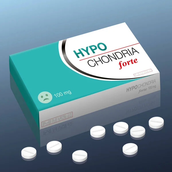 Hypochondrie Médicaments Pill Paquet Avec Anxieux Triste Souriant Faux Produit — Image vectorielle