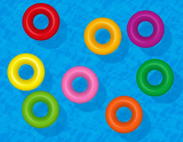 Swim Rings Colorful Inflatable Water Tubes Colored Lifesavers Set Floating — Stock Vector
