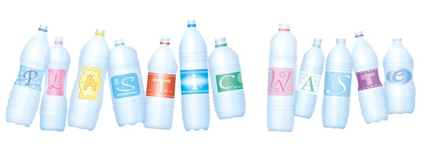 Odpady Tworzyw Sztucznych Symbolizowane Przez Butelki Które Sprawiają Słowo Plastic — Wektor stockowy