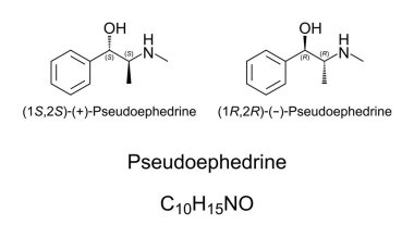 Psödoefedrin, kimyasal yapı. Dekonjestan ve uyarıcı. Sporcular ve kamyon şoförleri tarafından tetikte olma ve farkındalık durumlarını arttırmak için doping aracı olarak kullanılıyor. İllüzyon. Vektör