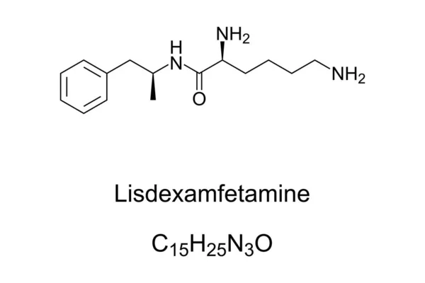 Lisdexamfetamina Estructura Química Medicamento Derivado Anfetamina Estimulante Del Sistema Nervioso — Vector de stock