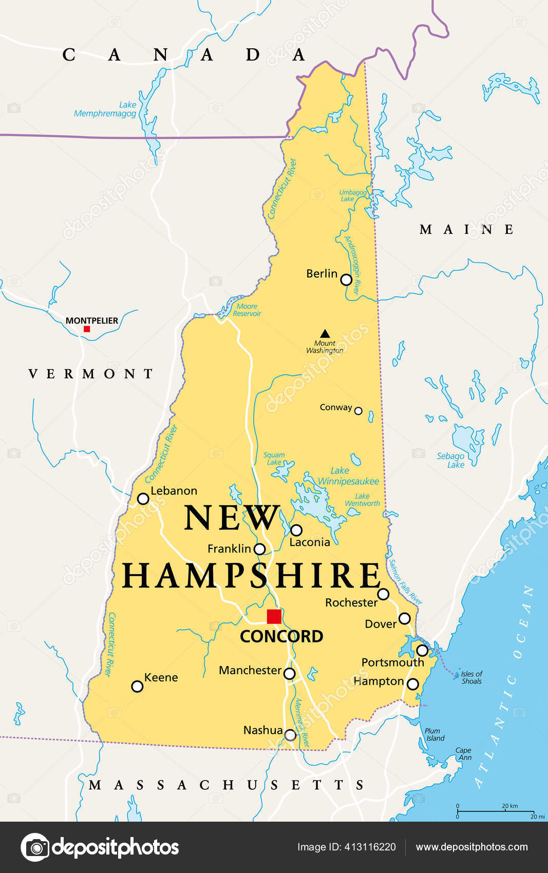 New Hampshire Political Map Capital Concord State New England Region Vector Image By C Furian Vector Stock