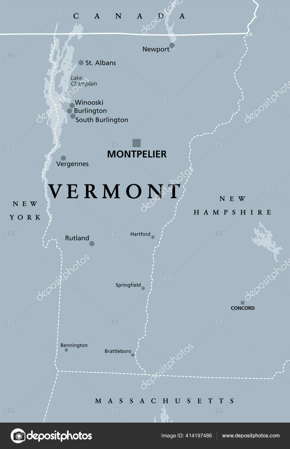 Vermont Gray Political Map Capital Montpelier Northeastern State New England Vector Image By C Furian Vector Stock