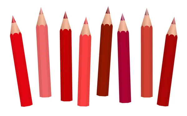 Rotstifte Buntstifte Kurze Rötliche Bleistifte Locker Angeordnet Verschiedene Rottöne Isolierte — Stockvektor
