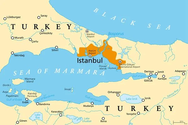 Bosporen Eller Bosporen Politisk Karta Istanbulsundet Smal Naturlig Och Internationell — Stock vektor