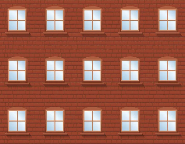 Téglafal Ablakokkal Rusztikus Apartman Épület Huszonnégy Ablakkal Amelyben Kék Tükröződik — Stock Vector