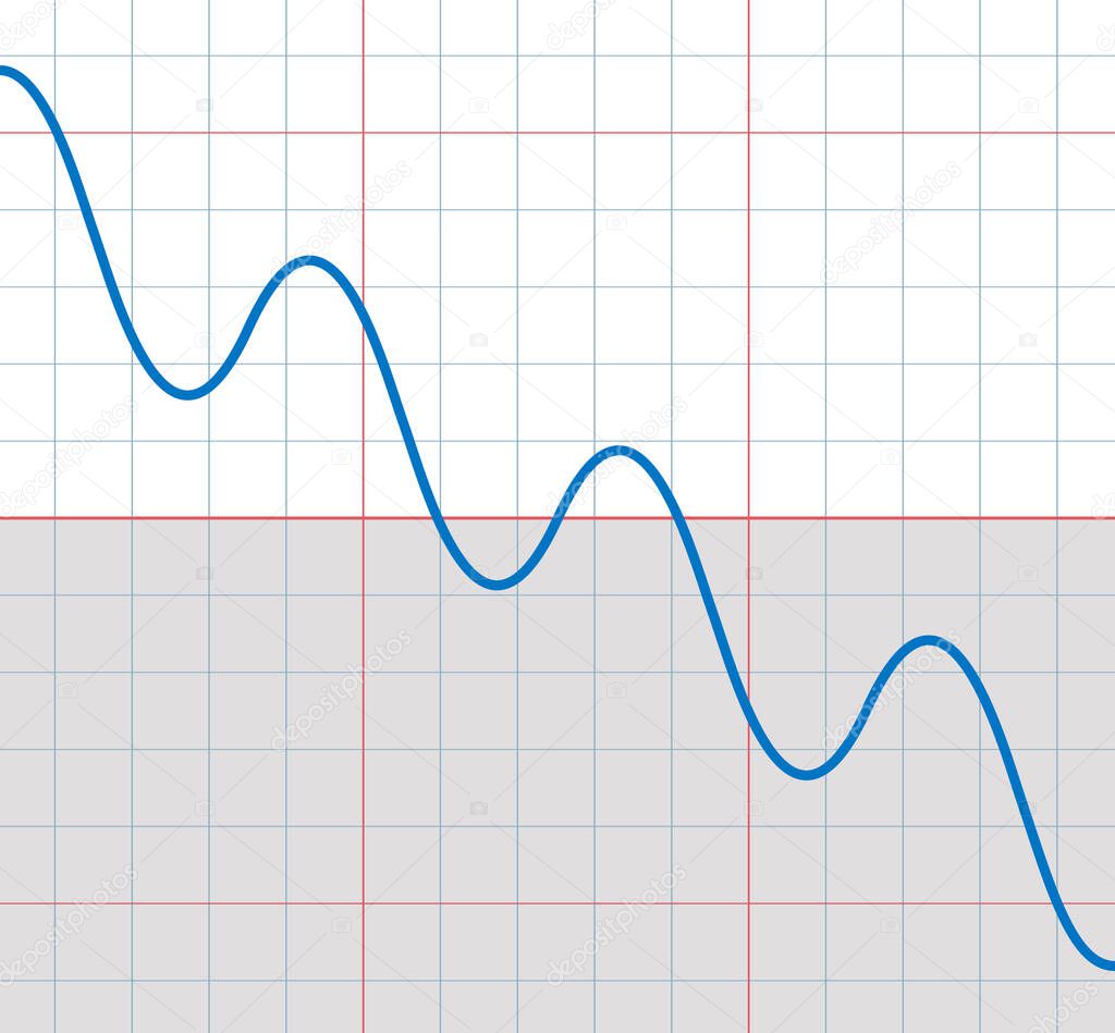 Falling sine curve with some small sinusoids falling and rising - symbolic for downward trend with temporary deceptively increasing phases of a development.