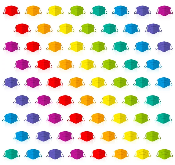 Rainbow Colored Face Masks Colorful Background Medical Mask Set Isolated — Stock Vector