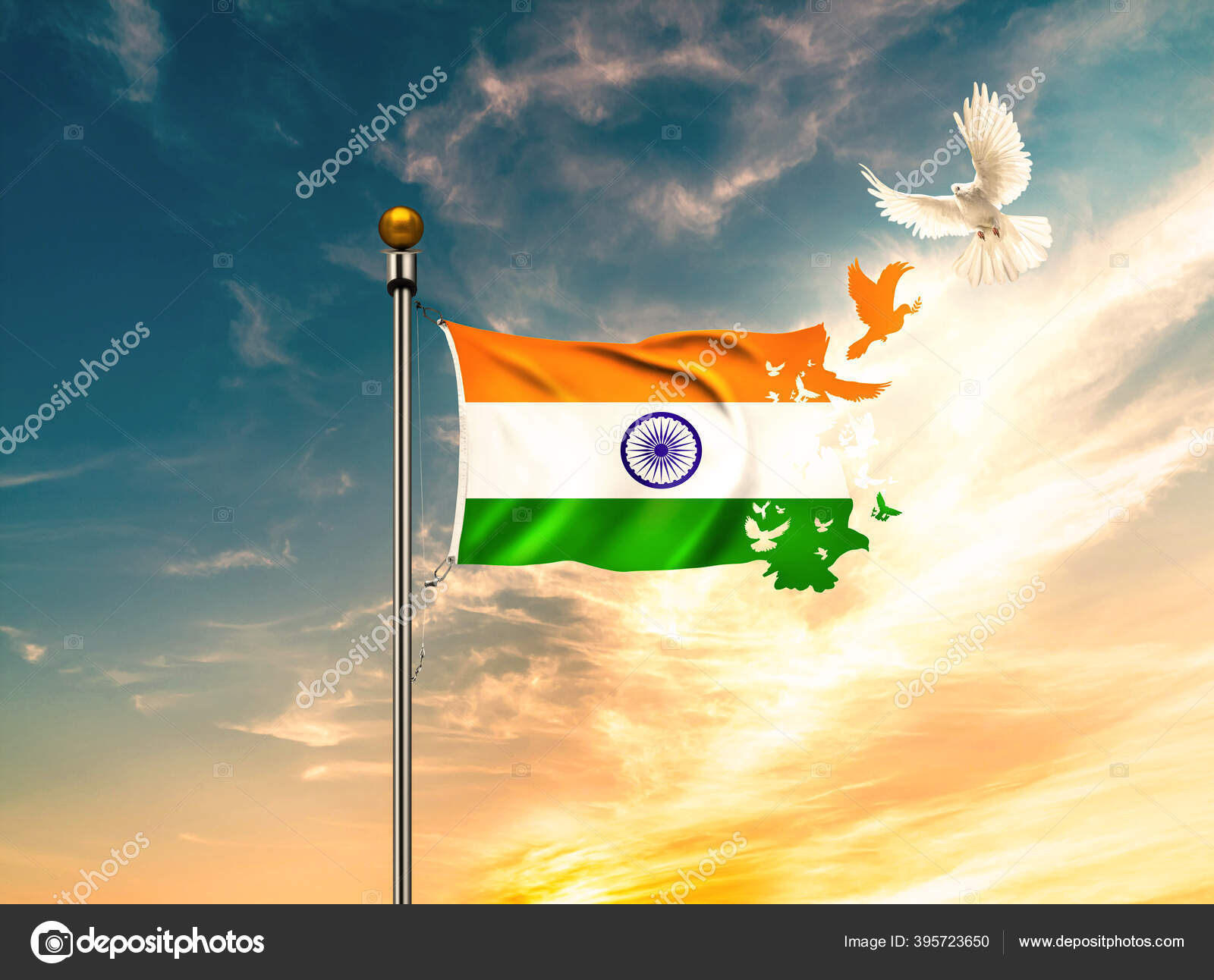 Flying India Flag Background Stock Photo by ©studiofive5 395723650