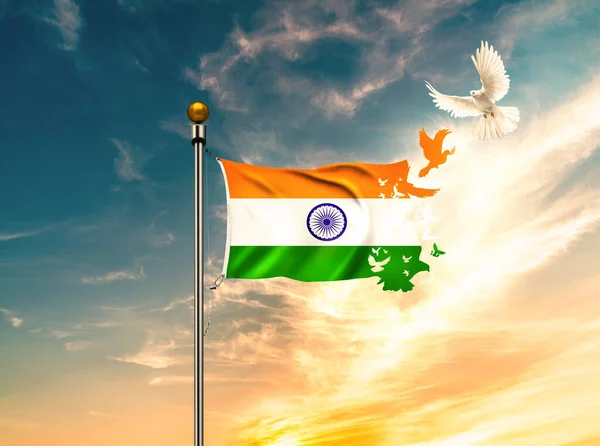 Flying India Flag Background — Stock Photo, Image