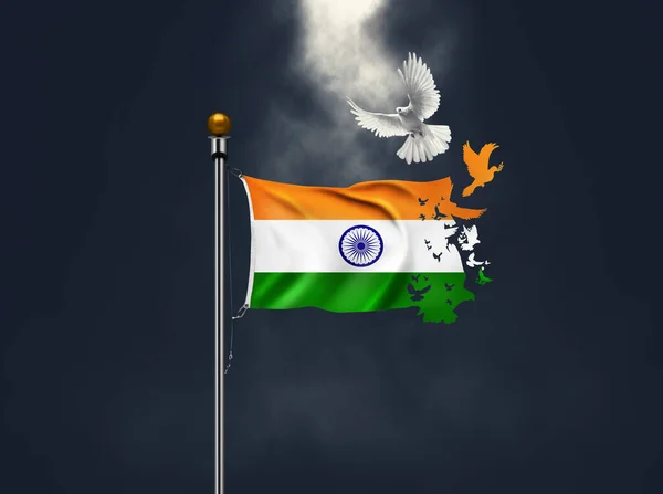 Flyande Indien Flag Med Bakgrund — Stockfoto