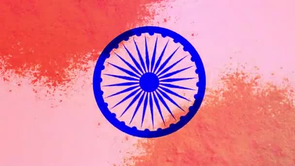 Флаг Индии Ашока Чакра Вращается Цветной Порошок Чакрой — стоковое видео