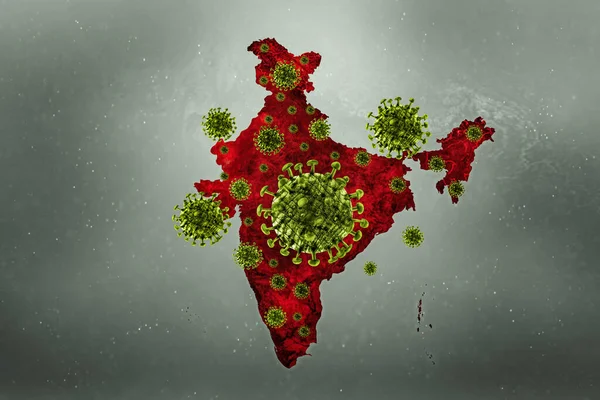 Mapa India Con Virus Covid Coronavirus Propaga Por Todo Mundo — Foto de Stock