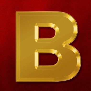 Altın alfabe harfi B Koleksiyonu. 3B görüntüleme