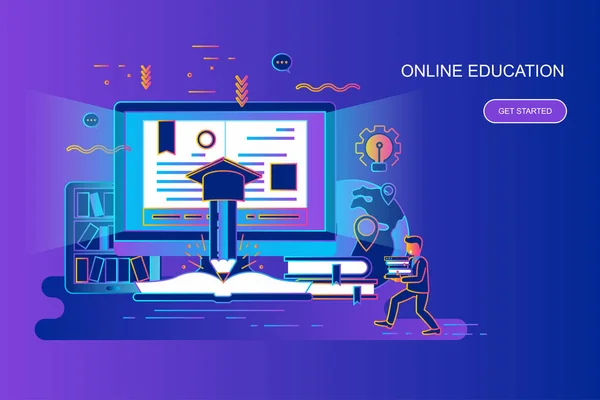 Moderno Gradiente Linha Plana Conceito Web Banner Educação Line Com —  Vetores de Stock