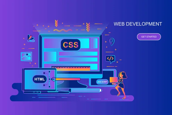 Modernes Gefälle Flache Linie Konzept Web Banner Der Web Entwicklung — Stockvektor