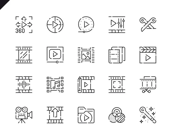 Simple Set Video Editing Line Icons Website Mobile Apps Contains — Stock Vector