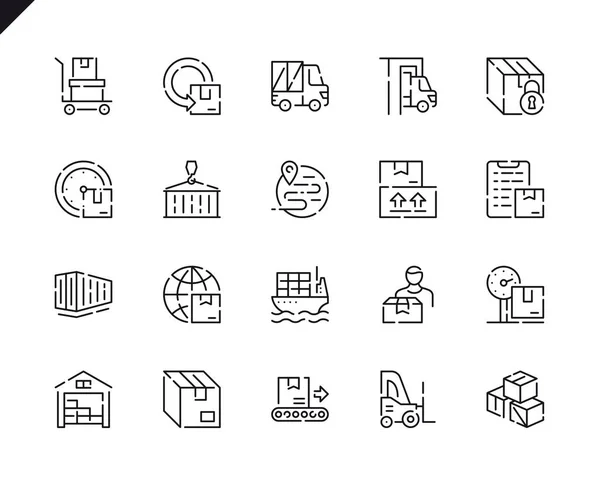 Eenvoudig Instellen Pakket Levering Lijn Pictogrammen Voor Website Mobiele Apps — Stockvector