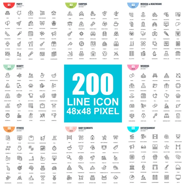 Simple Set Vector Thin Line Icons Contains Icons Party Camping — Stock Vector