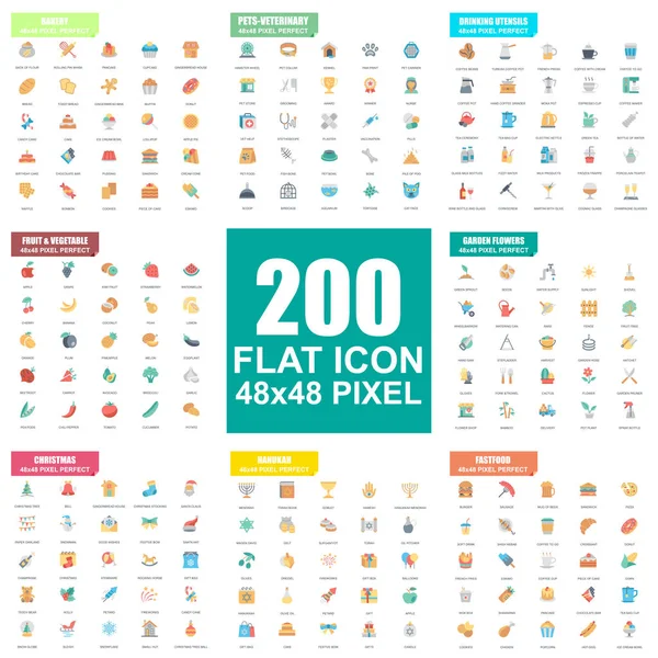 Conjunto Simple Iconos Planos Vectoriales Contiene Iconos Como Panadería Mascotas — Archivo Imágenes Vectoriales