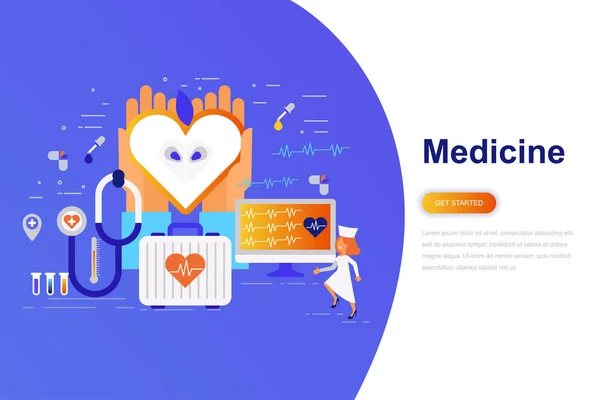 Medicin Och Sjukvård Moderna Platt Begreppet Web Banner Med Inredda — Stock vektor