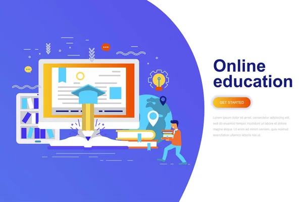 Educación Línea Moderno Banner Web Concepto Plano Con Carácter Decorado — Archivo Imágenes Vectoriales