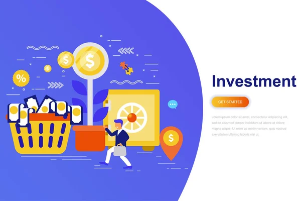 Investitionen Und Wachstumswirtschaft Modernes Flaches Konzept Web Banner Mit Dekorierten — Stockvektor