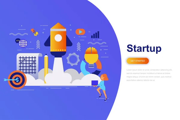Démarrage Entreprise Moderne Concept Plat Bannière Web Avec Décoré Personnage — Image vectorielle