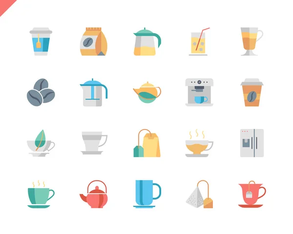 Eenvoudige Set Koffie Thee Plat Pictogrammen Voor Website Mobiele Apps — Stockvector