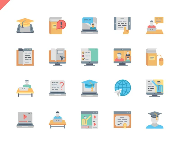 Simple Set Online Education Iconos Planos Para Sitio Web Aplicaciones — Vector de stock