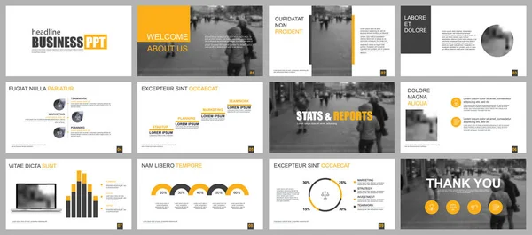 Žlutá Černá Obchodní Prezentace Snímky Šablony Infografiky Prvků Lze Použít — Stockový vektor