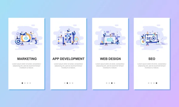 Kit Interfaccia Utente Schermi Onboarding Concetto Modelli App Mobile Moderna — Vettoriale Stock