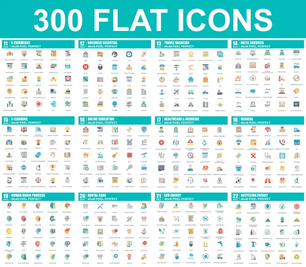 Basit vektör düz simgeler kümesi. İş, bu tür simgeler içeren E-ticaret, seyahat, tatil, eğitim, öğrenme, tıp, sağlık, ekoloji. 48 x 48 piksel mükemmel. Düz piktogram paketi.
