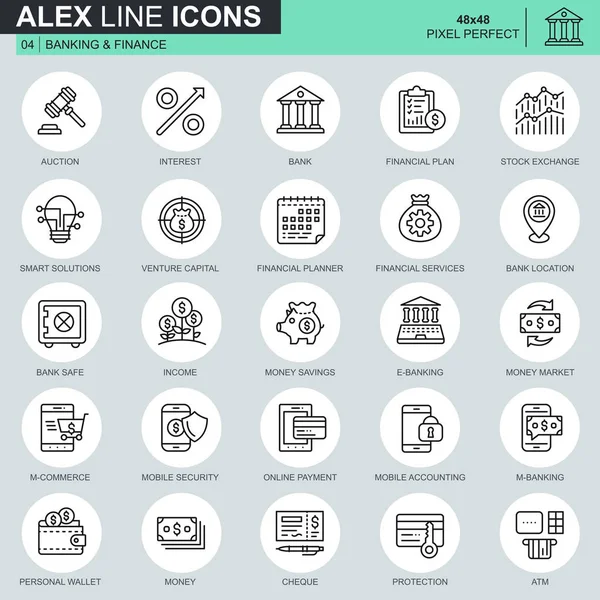 Thin Line Banking Finance Icons Set Website Mobile Site Apps — Vector de stock