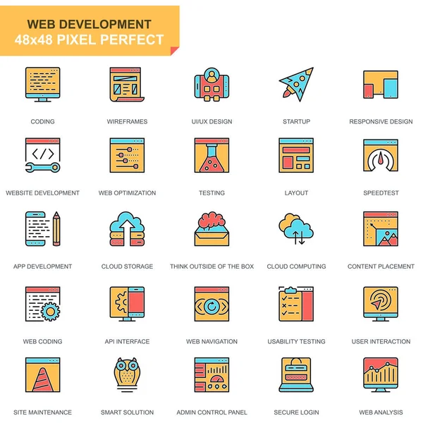Иконки Веб Дизайна Разработки Плоских Линий Веб Сайта Мобильных Сайтов — стоковый вектор