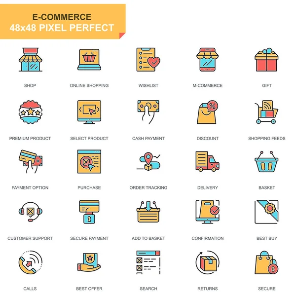 Flat Line Commerce Shopping Icons Set Website Mobile Site Apps — Stock Vector