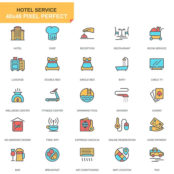 Platte Lijn Hotel Diensten Pictogrammen Instellen Voor Website Mobiele Site — Stockvector