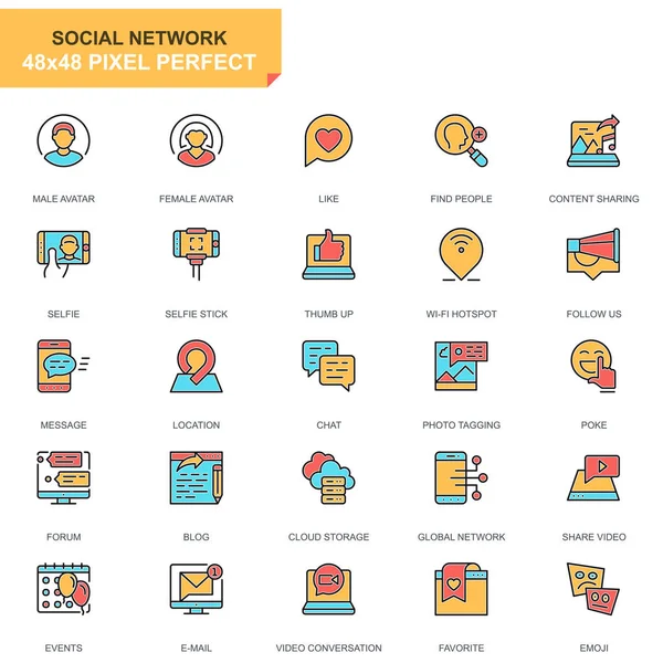 Conjunto Iconos Redes Sociales Iconos Red Línea Plana Para Sitio — Vector de stock