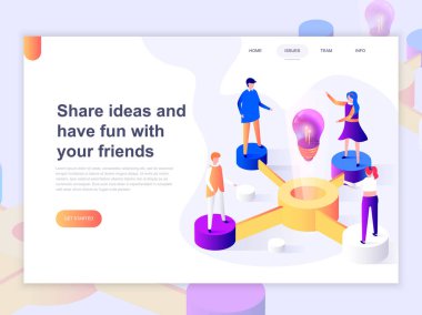 Sayfa şablonu ilişki, dating online ve sosyal ağ kavramı iniş. Web sitesi ve mobil web sitesi için web sayfası tasarımı 3D izometrik kavramı. Vektör çizim.