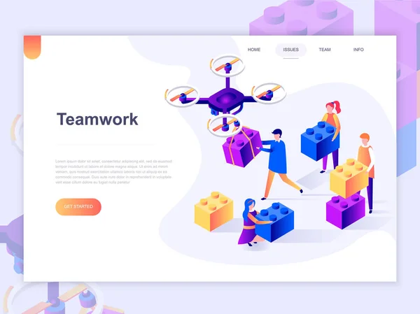 Landingpage Vorlage Für Business Workflow Management Und Office Situationen Isometrisches — Stockvektor