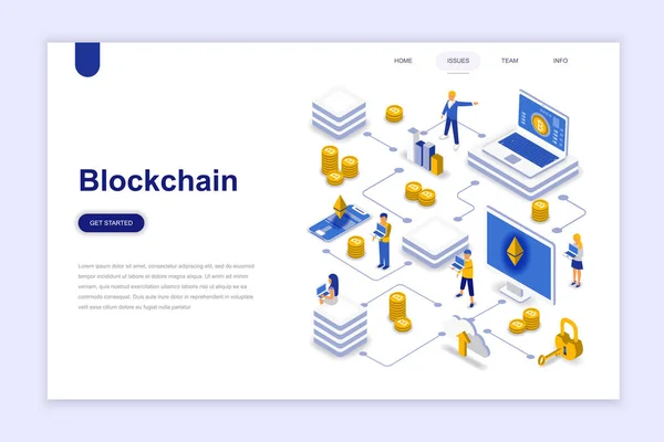 Blockchain 디자인 아이소메트릭 개념입니다 Cryptocurrency와 사람들 개념입니다 페이지 템플릿입니다 그래픽 — 스톡 벡터