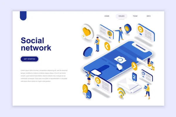 Social Network Moderno Design Piatto Concetto Isometrico Comunicazione Concetto Persone — Vettoriale Stock