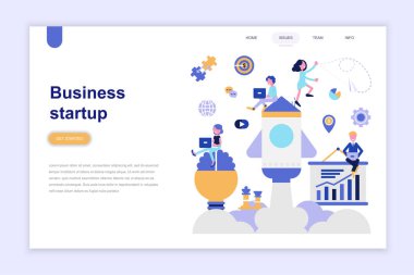 Sayfa şablon iş başlangıç modern düz tasarım kavramı / açılış. Öğrenme ve insanlar kavramı. Web sayfası, Web sitesi ve mobil web sitesi için kavramsal düz vektör çizim.