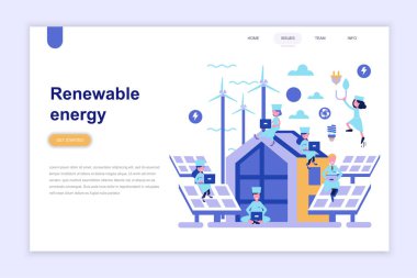 Açılış sayfası şablon / yenilenebilir enerji modern düz tasarım konsepti. Öğrenme ve insanlar kavramı. Web sayfası, Web sitesi ve mobil web sitesi için kavramsal düz vektör çizim.