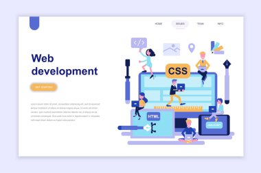 Sayfa şablon web geliştirme modern düz tasarım konsepti / açılış. Öğrenme ve insanlar kavramı. Web sayfası, Web sitesi ve mobil web sitesi için kavramsal düz vektör çizim.