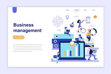 Sayfa şablon iş yönetimi modern düz tasarım kavramı / açılış. Öğrenme ve insanlar kavramı. Web sayfası, Web sitesi ve mobil web sitesi için kavramsal düz vektör çizim.
