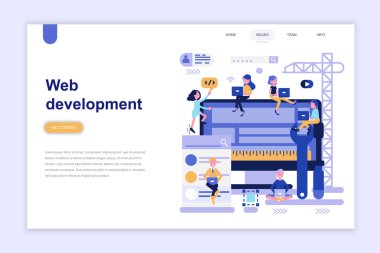 Sayfa şablon web geliştirme modern düz tasarım konsepti / açılış. Öğrenme ve insanlar kavramı. Web sayfası, Web sitesi ve mobil web sitesi için kavramsal düz vektör çizim.